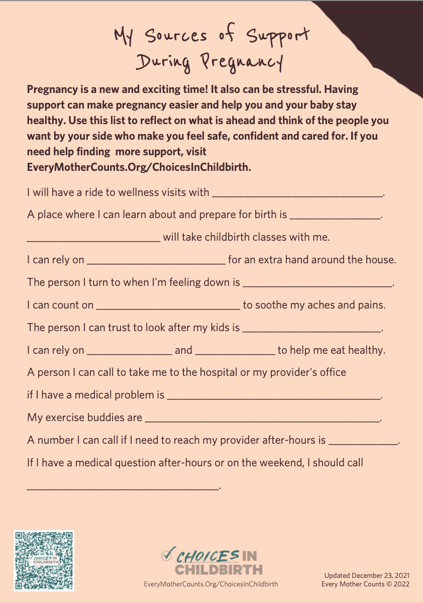 My Sources of Support During Pregnancy
